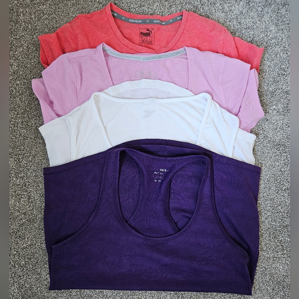 Set of 4 Athletic Tops Small 2 T-Shirts, One Sleeveless Tee, And One Tank